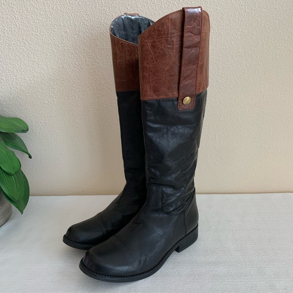 Steve Madden Shoes - Steve Madden Rogerrr Black/Brown Leather Zip Knee High Riding Boots Woman’s 8M